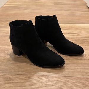 Black suede booties, size 8